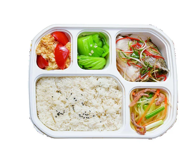 飯菜分格盛放的午膳餐盒示意